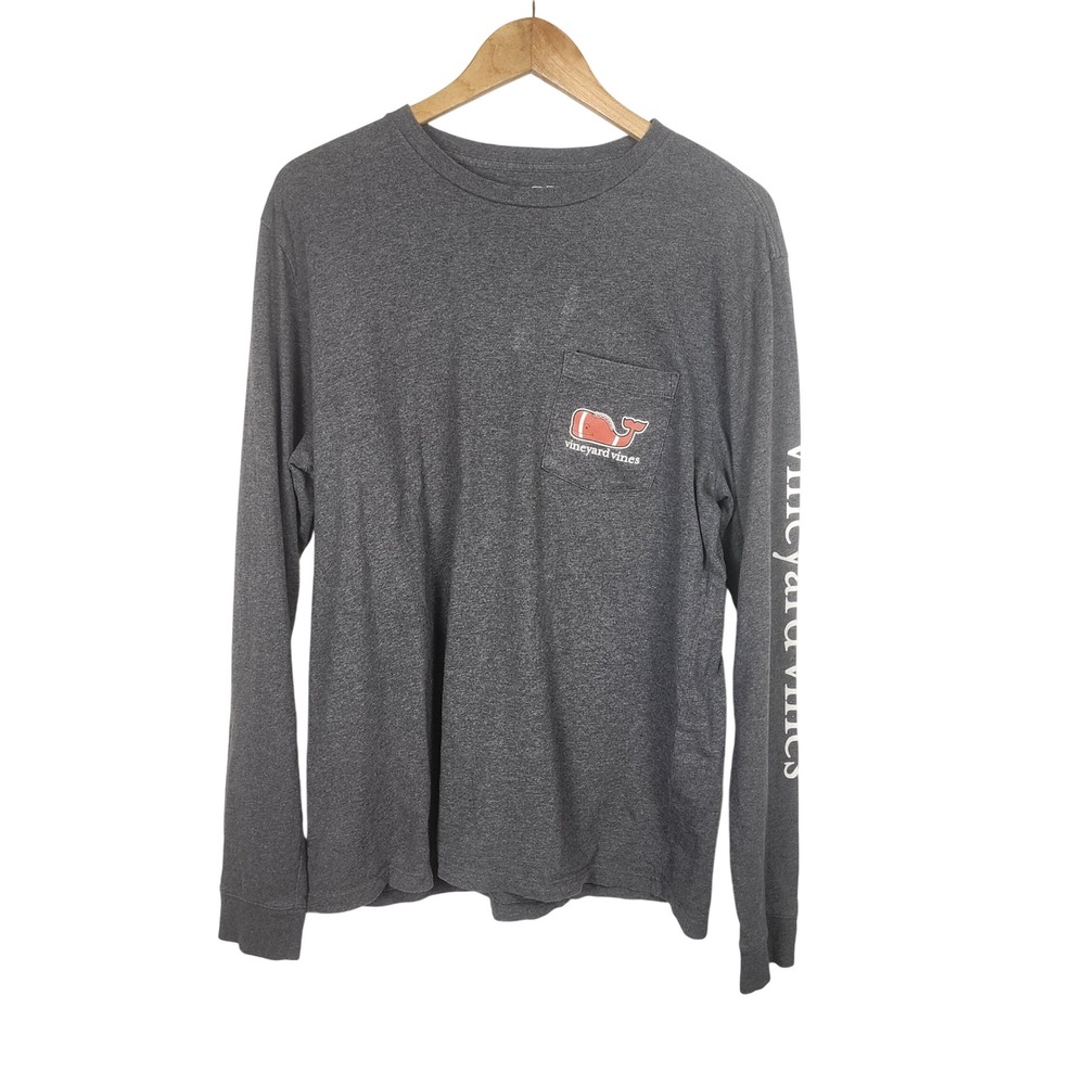Vineyard Vines Tee Mens Medium Gray Football Whale Pocket T-Shirt Casual Preppy